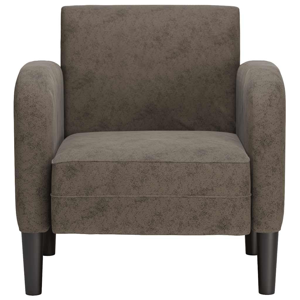 Fotel z podłokietnikami, ciemnoszary, 54 cm, sztuczna skóra, fotel wypoczynkowy do salonu, sypialni, przytulny, maks. 110 kg, wytrzymała rama drewniana, łatwy w pielęgnacji