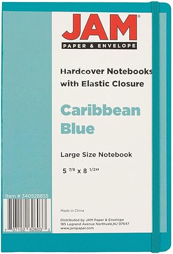 Vista 98 de JAM Papel® - anotadores de tapa dura revestido con cierre de banda elástica, Azul L Azul / Patchwork