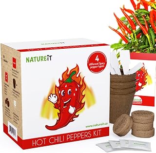 Hot Chili Peppers Seed Starter Kit. Present for Plant Lovers & Foodies. Grow 4 Spicy Peppers from Seeds. Indoor/Outdoor. Habanero, Jalapeno, Tabasco & Cayenne. Gardening Gift for Gardener dad