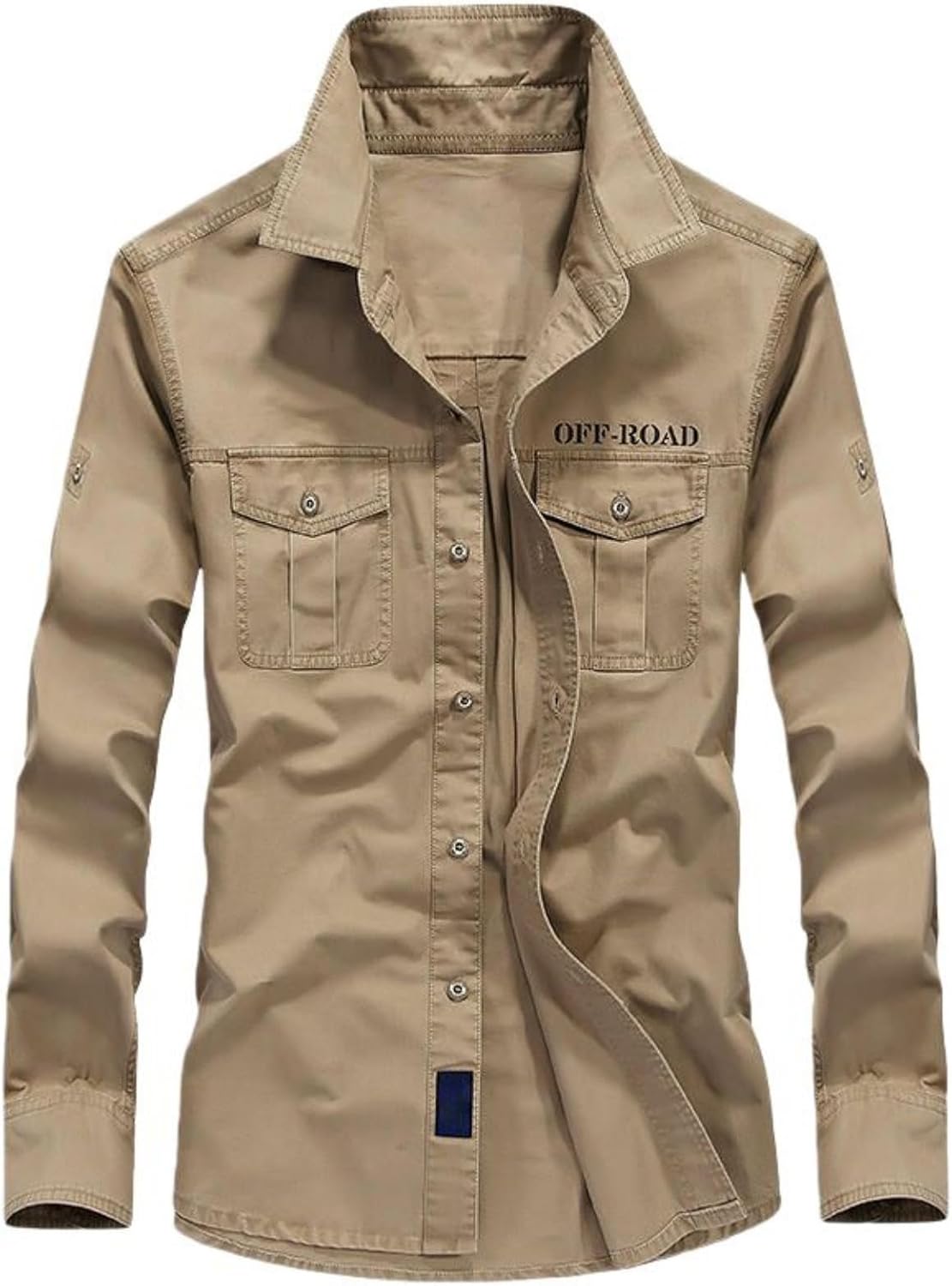Men’s Spring Outdoor Casual Cotton Workwear Loose Military-Style Long-Sleeve Shirt