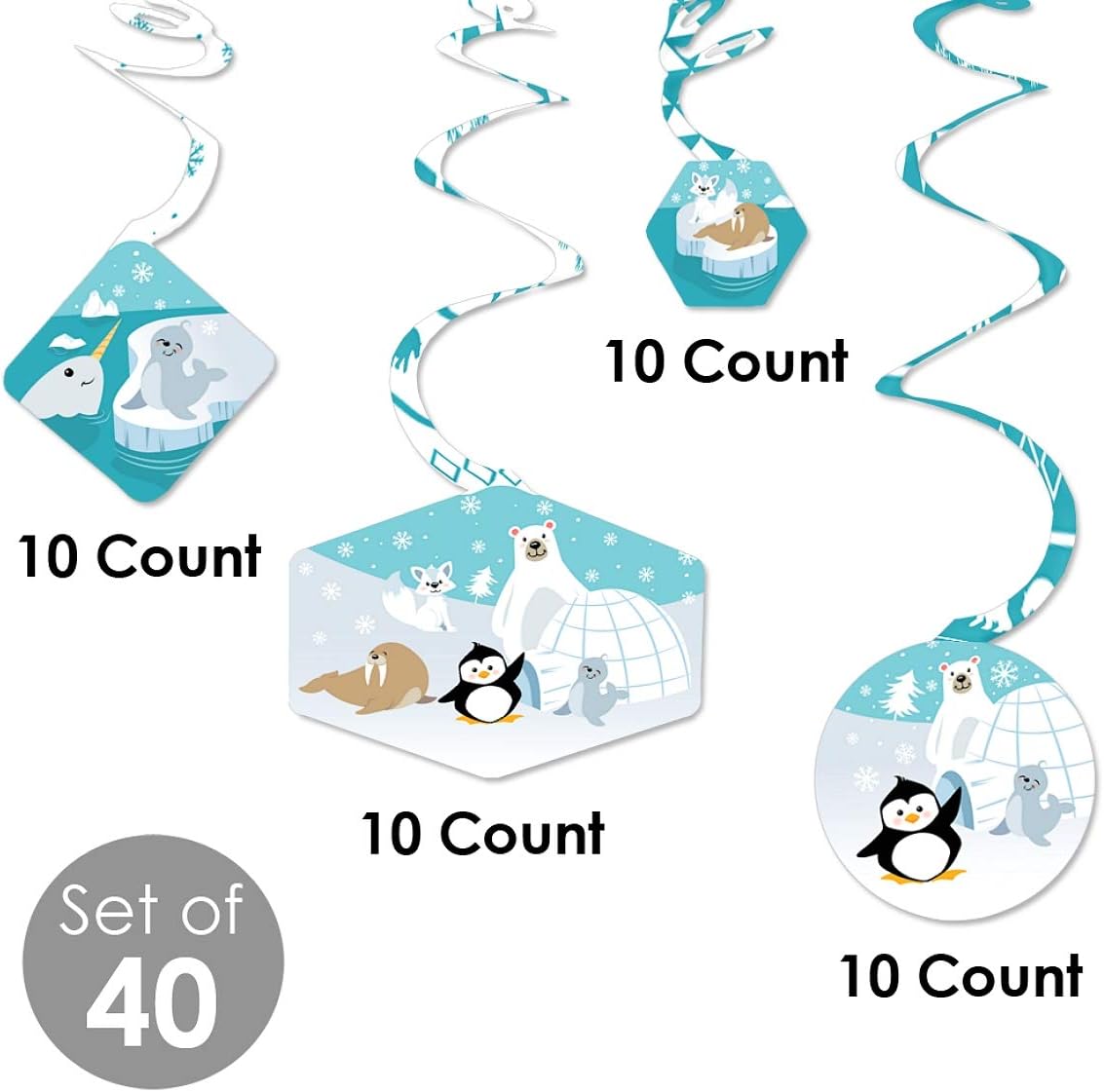 Big Dot of Happiness Arctic Polar Animals - Winter Baby Shower or Birthday Party Hanging Decor - Party Decoration Swirls - Set of 40 image 5