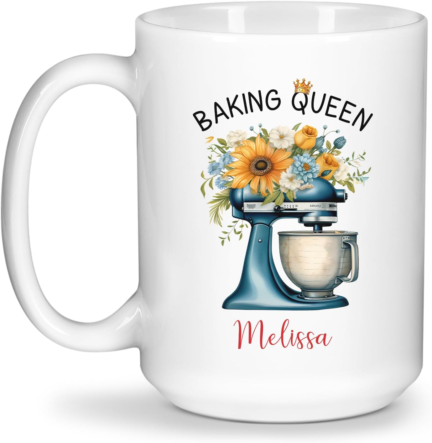 Unique Baking Travel Mug Custom Choose Name, Personalized Floral Baking Machine Coffee Mug 11Oz Or 15Oz, Novelty Chef Tea Cup, Baking Queen Mugs, Ceramic Mug Pastry Chef Presents