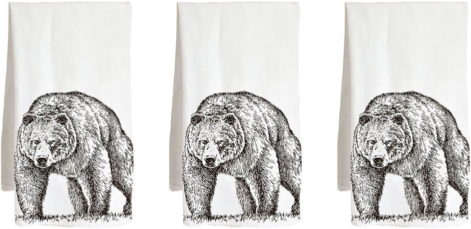 Grizzly Bear Illustration Three Pack - Retro - Farm Flour Sack Kitchen Tea Towel