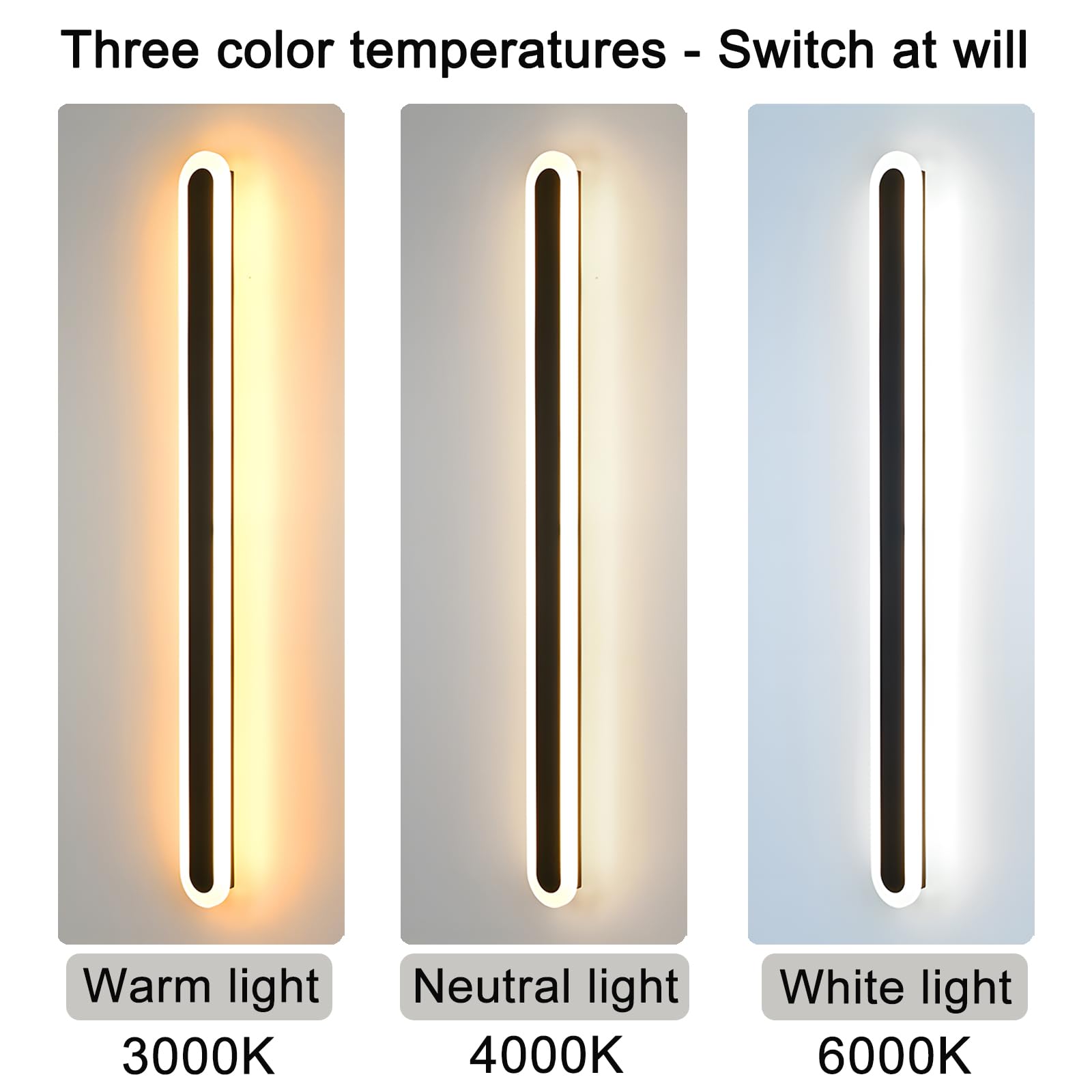 LED Wandleuchte Innen Lange 100CM,38W Wandlampe Moderne | Drei Farbtemperaturen 3000K/4000K/6000K Wandleuchte für Schlafzimmer Wohnzimmer Korridor Treppenhaus,110-240V, Schwarz