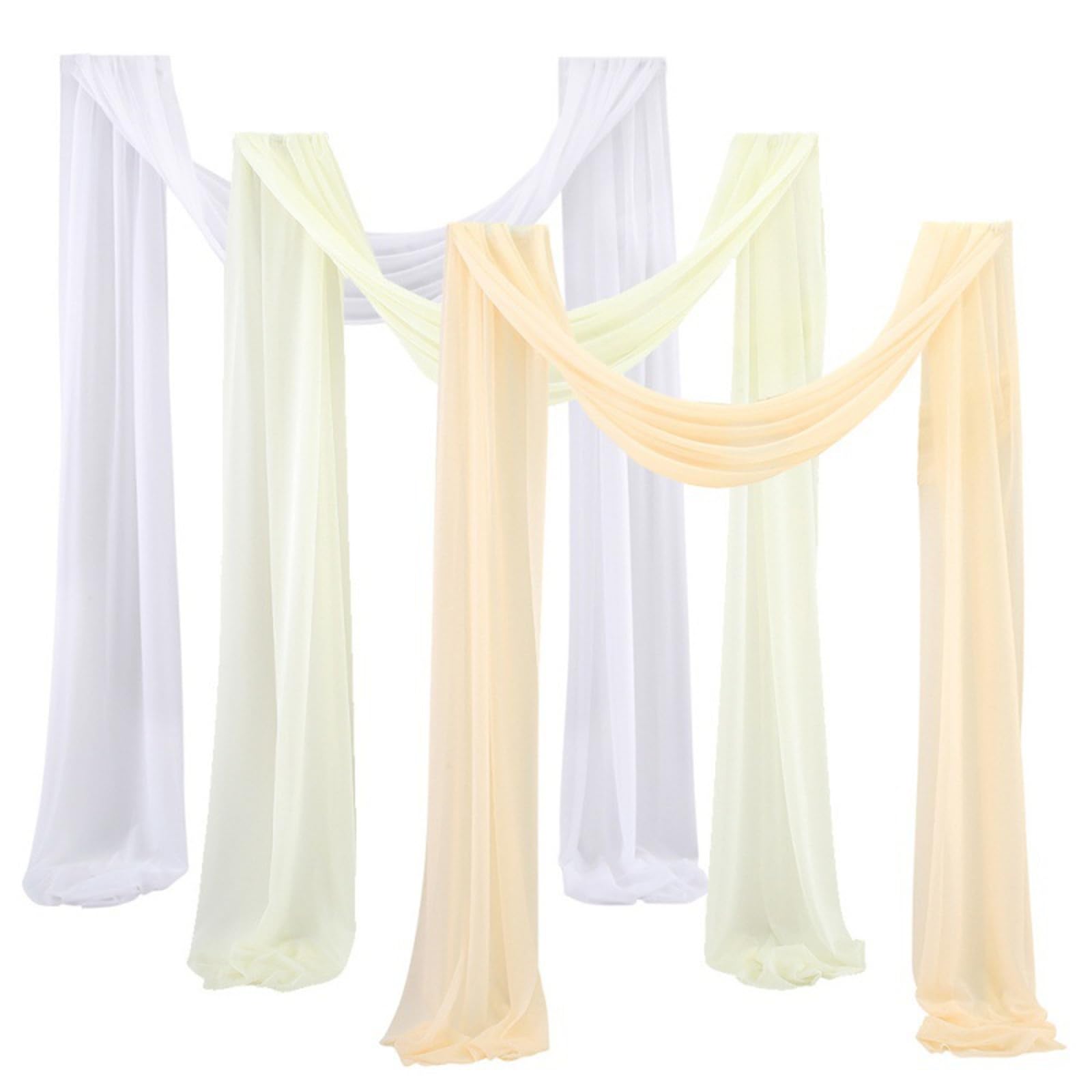 Highdi Voilage Arche Mariag, Mariage Tenture Rideau en Tulle Transparent Rideau de Gaze Mariage Sheer Voile Draperie Romantique (70 * 600cm(3 pièces),Blanc + Champagne + Beige)