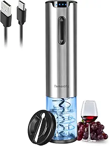 Electric Wine Opener Tomentific, Rechargeable Automatic Wine Corkscrew Bottle Opener With Foil Cutter, Type-C Charging Wine Openers With LED Light For Home Party Wedding Gifts (Stainless Steel)