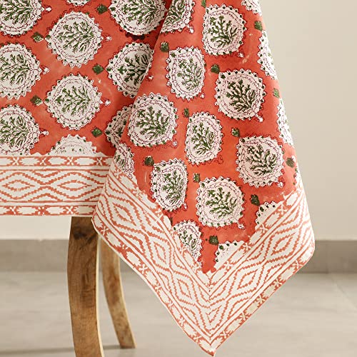 Labhanshi Indian Block Print Tablecloth, Floral Cotton Table Cover, Easter Wedding Table Cloth, Boho Holiday Farmhouse Tablecloth, Gift For New Home 10 Seater 72X135 Inch #TOP3