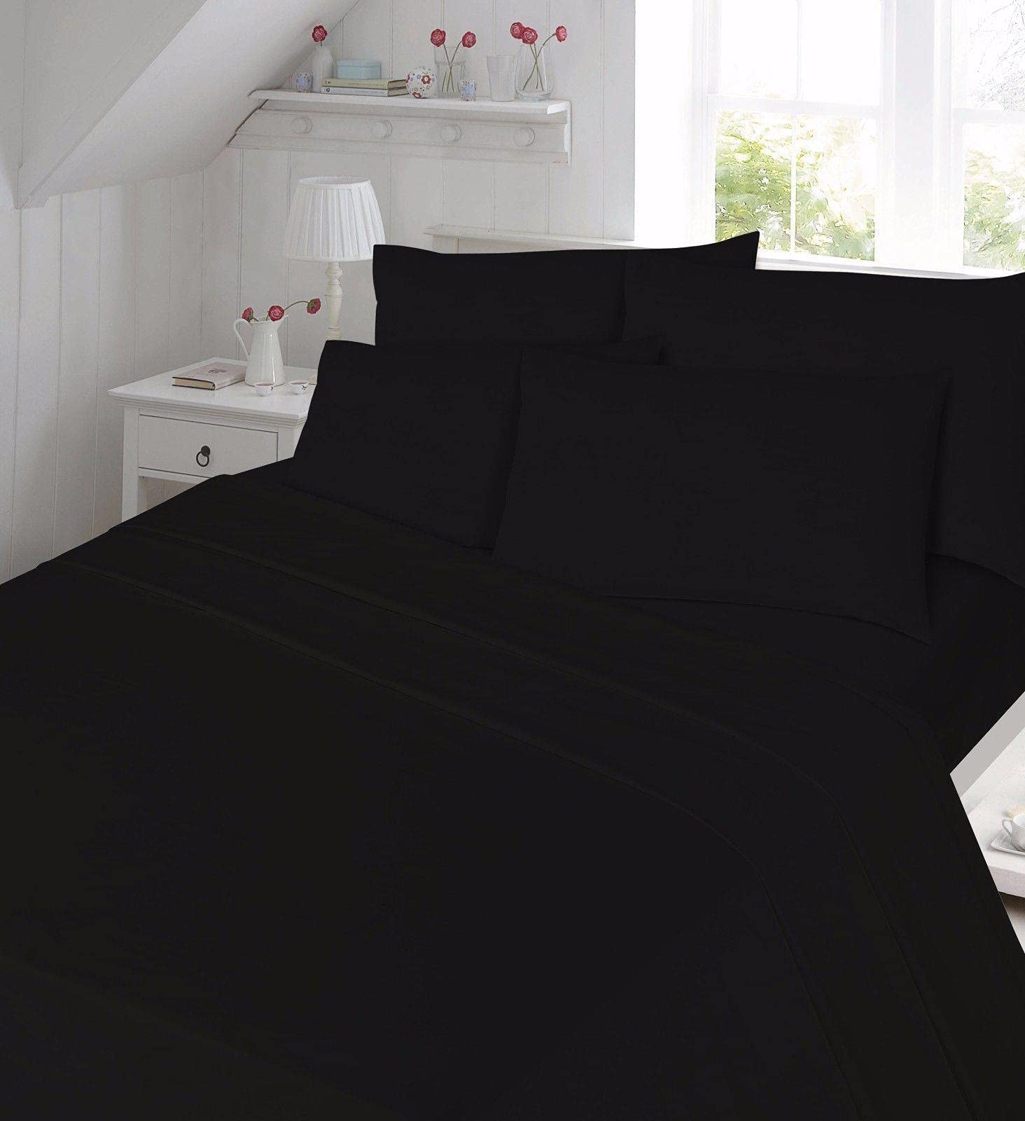 Comfort Collections Flannelette Fitted Bed Sheet Thermal Soft With FREE MATCHING 2 X PILLOW CASE Plain Dyed 100% Cotton Bed Fitted Sheet Black Superking