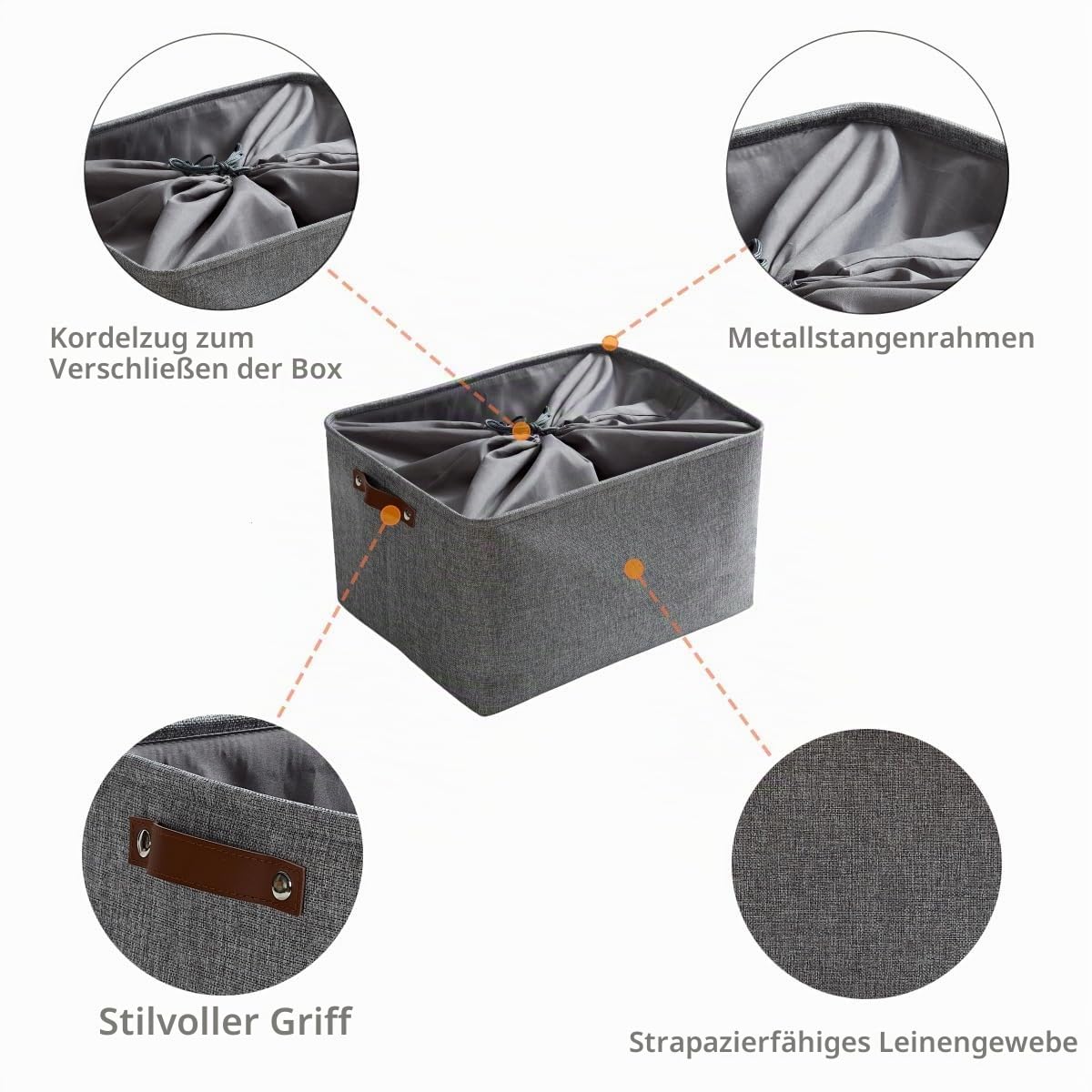 Mangata Faltbare Aufbewahrungskörbe mit Deckel,[4 Pack] Grau Canvas-Stoff Aufbewahrungsbox für Spielzeug, Kleidung, Zuhause, Regale (Waschbar, XLarge)
