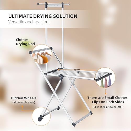 Miniatura 4 de Estante de secado de ropa, estante plegable para ropa interior y exterior, 10 clips para calcetines, estante de secado plegable que ahorra espacio