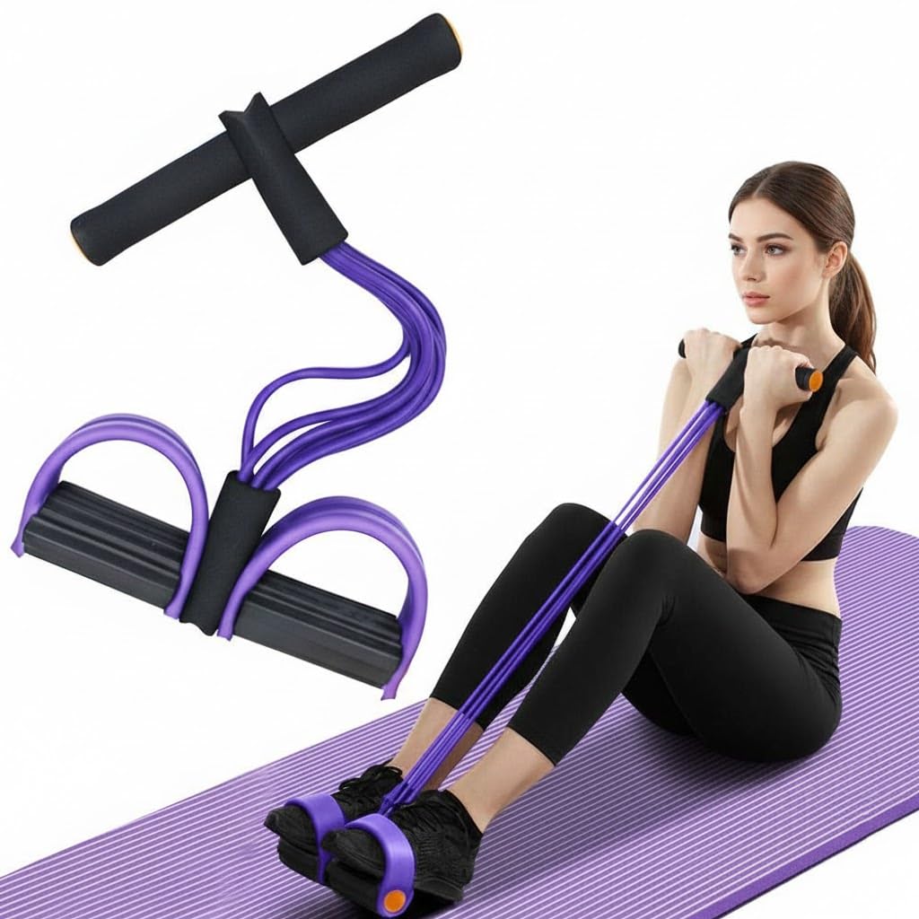 Pull Reducer Training Bands-4 Tubes Body Pedal Exerciser Yoga Exercise Full Band, Arm Exercise, Tummy Body Building Training Men and Women (Multi-Color)-image-42