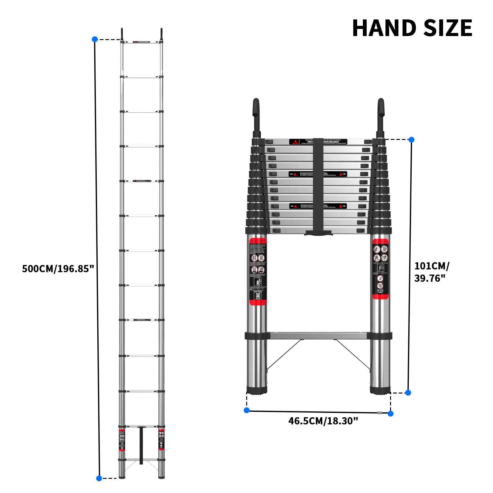 Scala telescopica da 5 m, con gancio, in acciaio inox, portatile, estensibile, scaletta per soffitta multiuso, capacità 150 kg, certificata 131