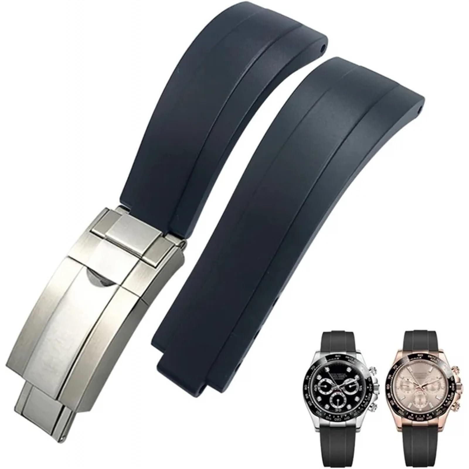 Cinturino in gomma con fibbia corta da 20 mm e 21 mm, adatto per Rolex Daytona Submariner Ruolo OYSTERFLEX Yacht Master piccolo polso in silicone