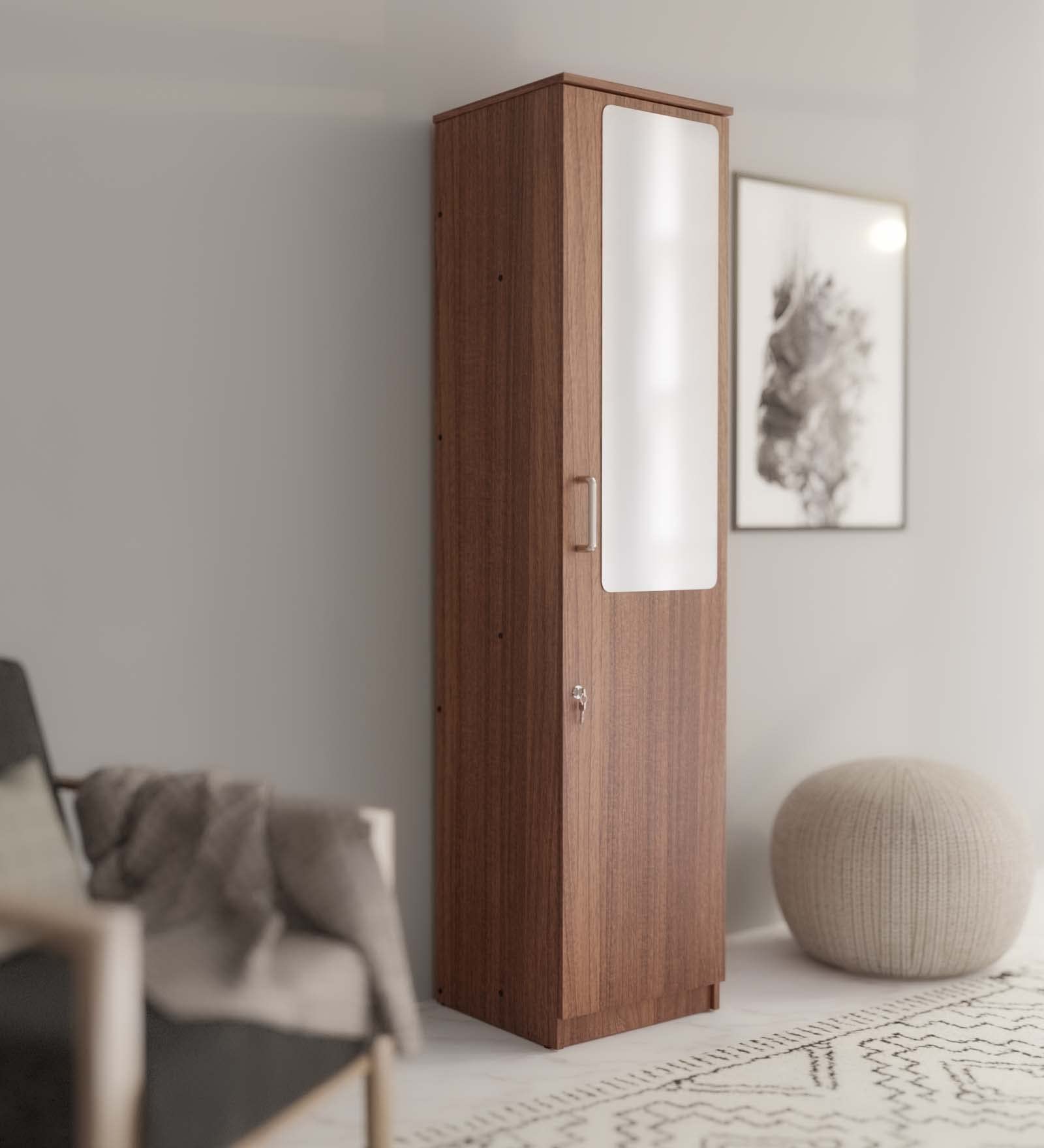 Monte Engineered Wood Wardrobe | Almirah for Clothes with 1 Door with Mirror |Wardrobe Organizer | Multipurpose Almirah for Bedroom | 1 Year Warranty - Leon Teak-image-29