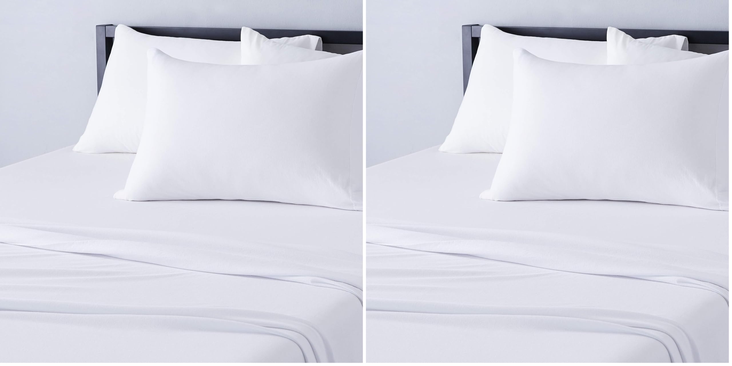 Amazon Basics Breathable, Stretchy 100% Cotton Jersey 3-Piece Bed Sheet Set, Includes Flat and Fitted Sheets, Pillowcase, Twin, White (Pack of 2)