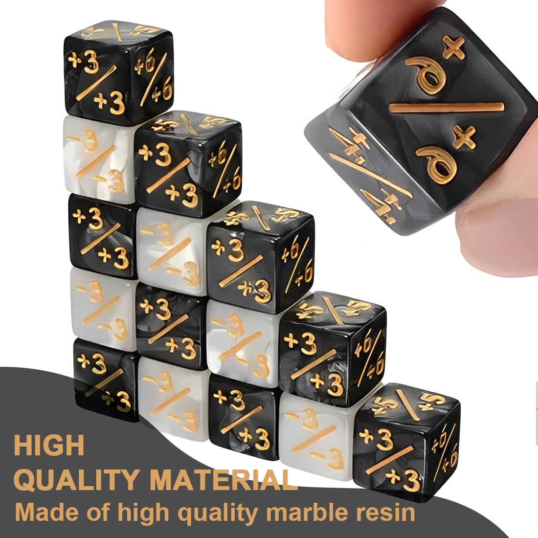 12 Würfelzähler, Kartenspielzubehör, Wertwürfel, Treuewürfel (Perlschwarz + Perlweiß)