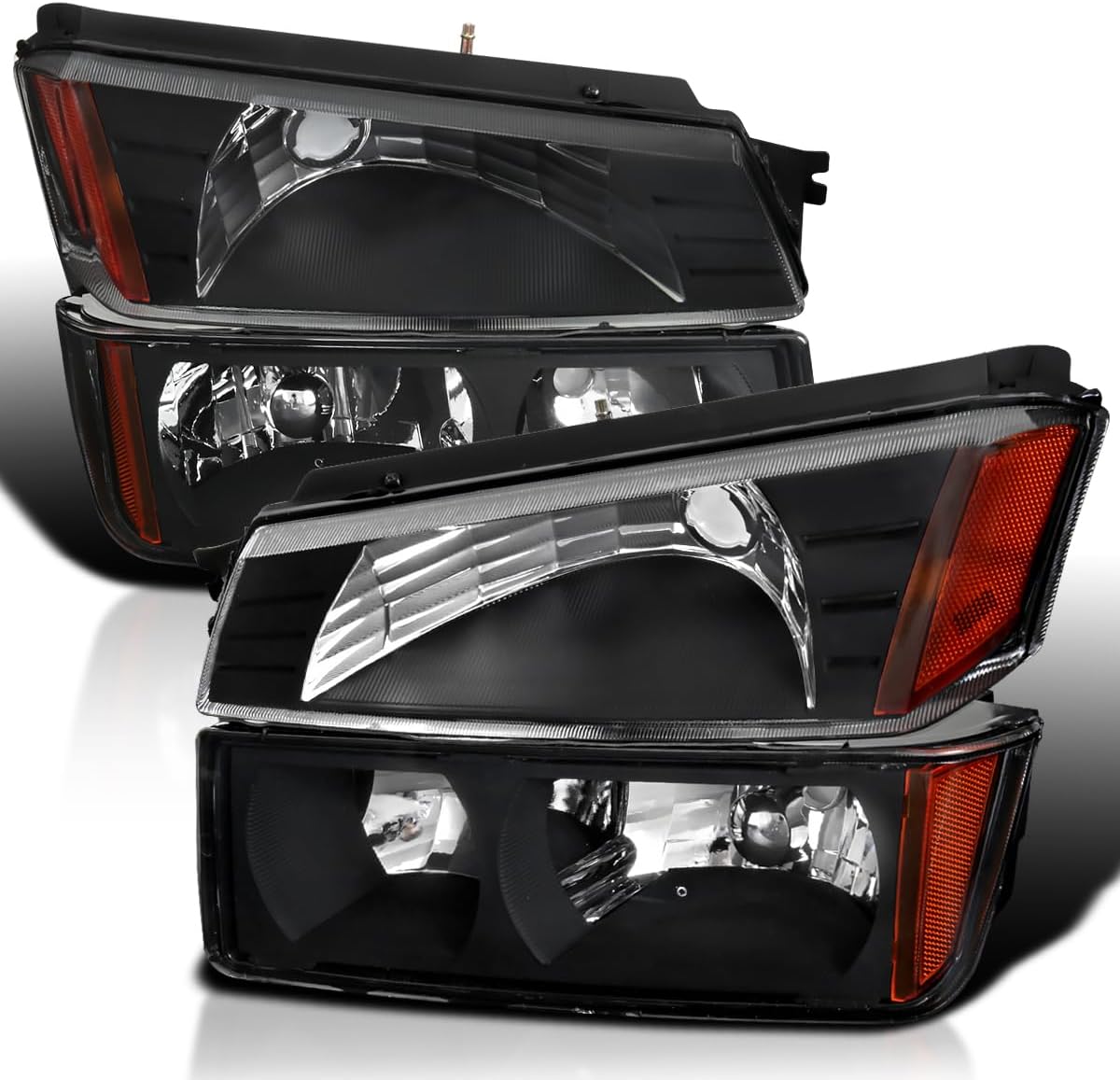 SPEC-D TUNING Black Headlights + Bumper Lights Compatible with 2002-2006 Chevy Avalanche 1500 2500 Pickup, Left + Right Pair Headlamps Assembly