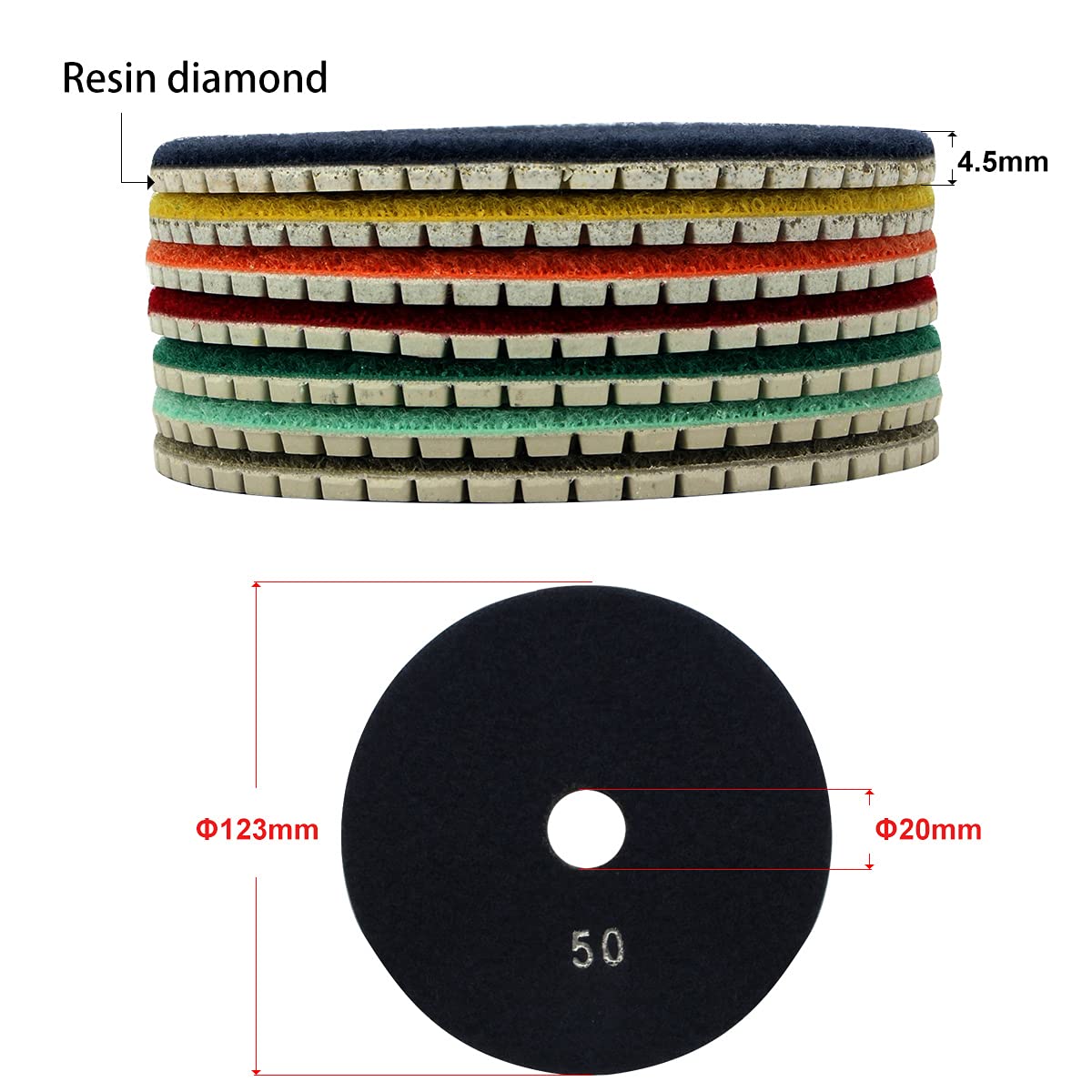 5" Diamond Polishing Pads Wet 200 Grit - Sanding Tile Stone Marble Granite Concrete Ceramics Glass 10Pcs