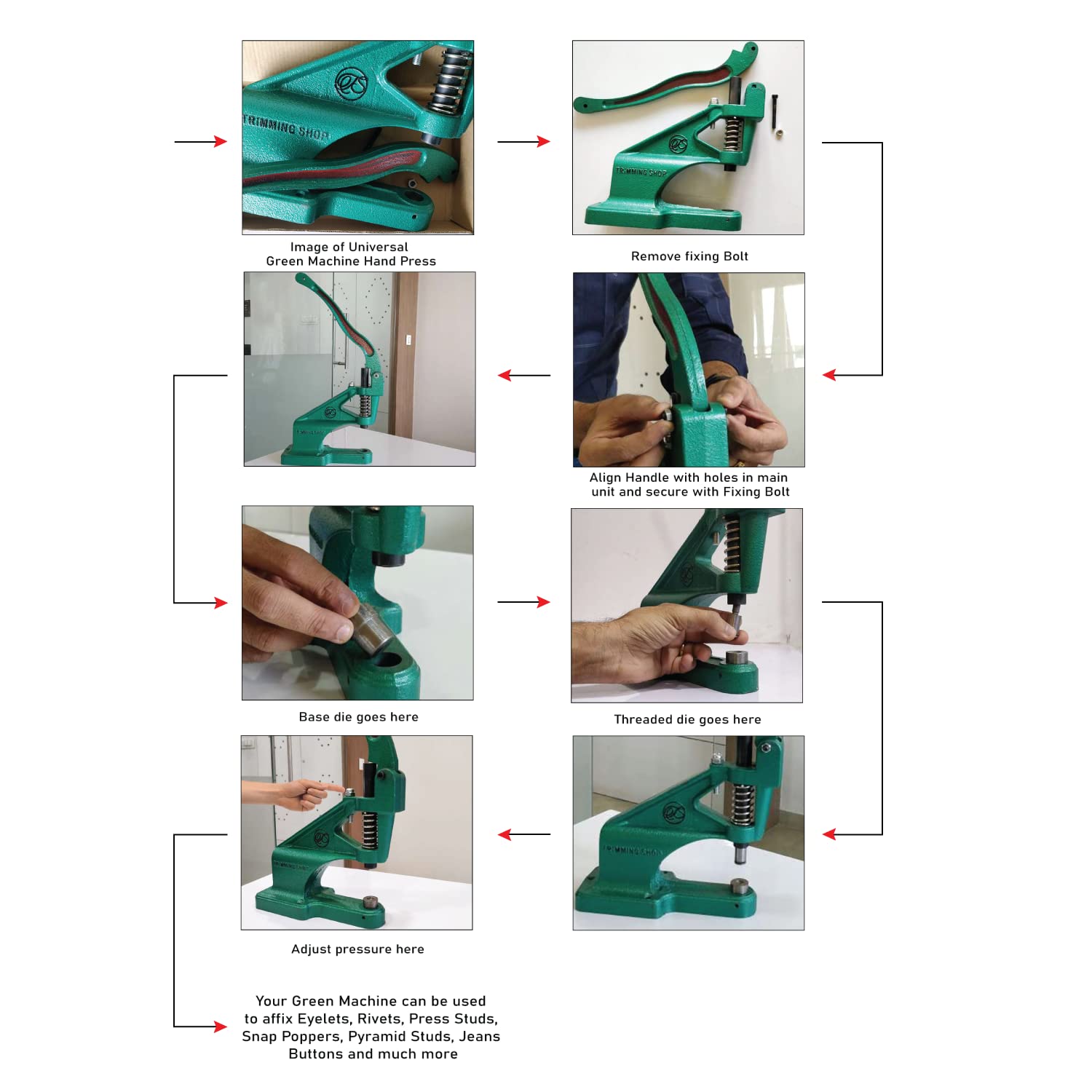Trimming Shop Universal Mano Verde Máquina Prensa con Agujero Corte & Ojales Fijación Troqueles Juego para Bricolaje Artesanía en Piel, Ropa, Bolsas, Bolsos, Decoración (20mm)
