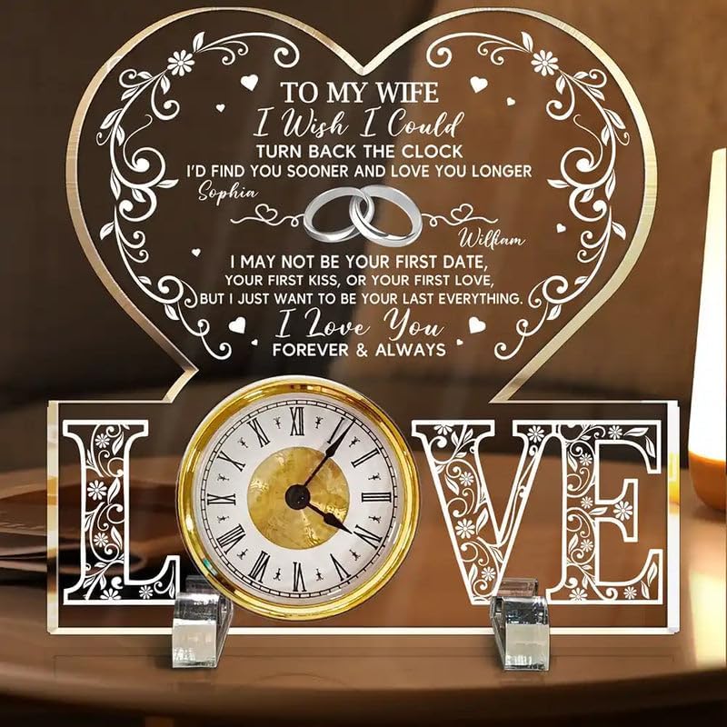 Personalized Acrylic Desk Clock - Romantic Keepsake, Couple Gift, Elegant Home Decoration - I Wish I Could Turn Back The Clock - Valentines Gifts for Girlfriend, Wife, Husband, Boyfriend