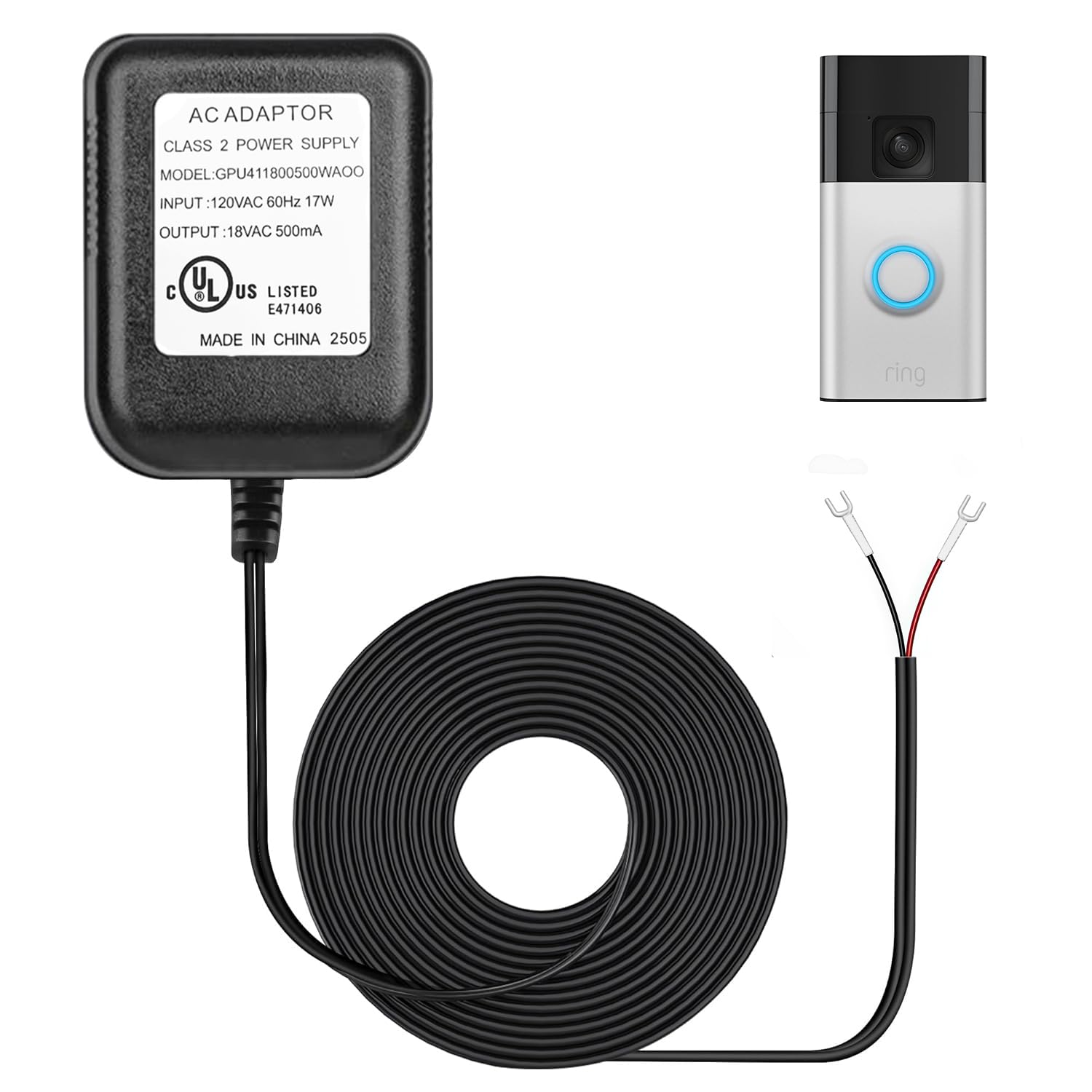 Ring Doorbell Charger,18VAC UL Certified Power Adapter Compatible with Ring, Nest Hello, Wyze, Eufy Video Doorbells and Ecobee,Sensi,Nest,Honeywell, 29.5ft Charging Cable