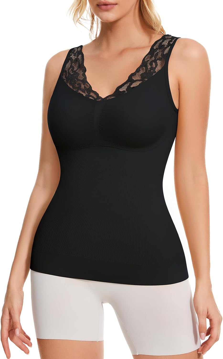 Shapewear Tank Tops for Women, Lace Camisoles with Built in Bra Tummy Control Shaper