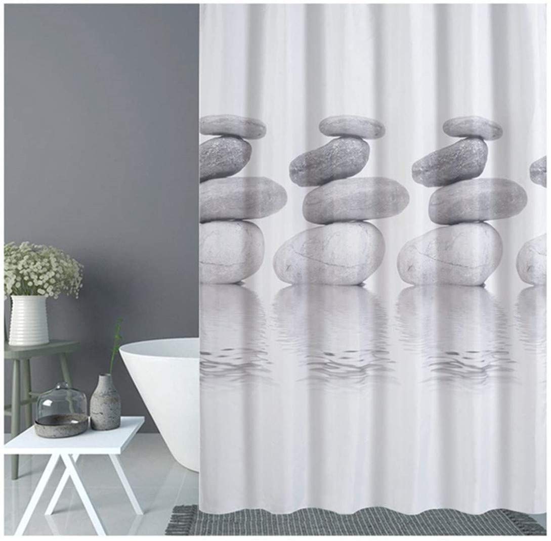 Rideau de Douche textile Polyester gris fond avec des contours de galet, imperméable 120*180cm