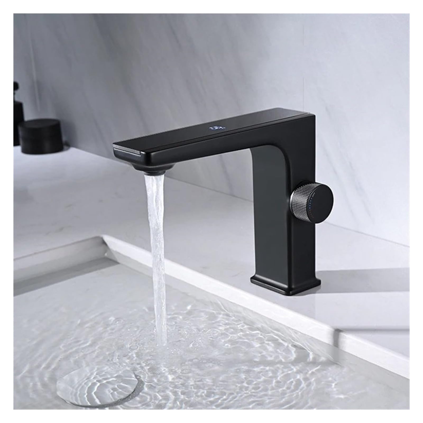 Robinet de lavabo noir à affichage température hydroélectrique pour salle de bains