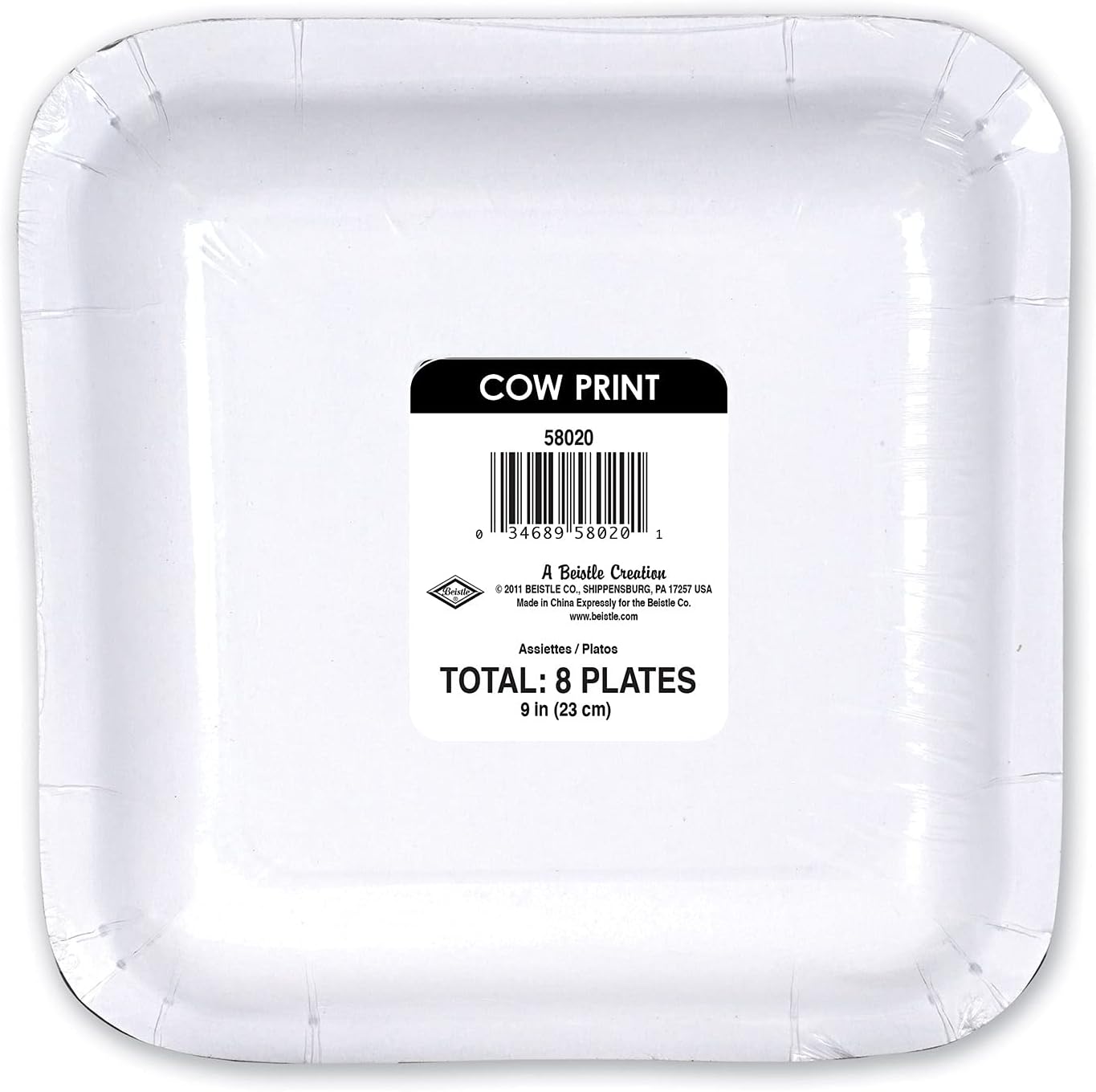 Beistle party supplies Cow Print - 9 Inch Square Plates, Black/White, Cow Print Plates Inch US