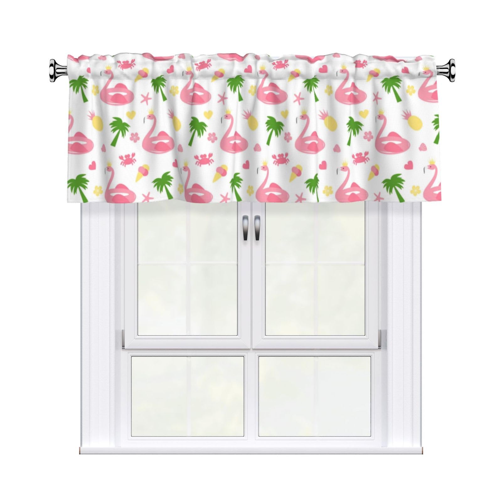 Noble Ren Flamingo Pattern Short Curtain Valance 54x18in For Kitchen Bathroom Cafe Living Room Decoration
