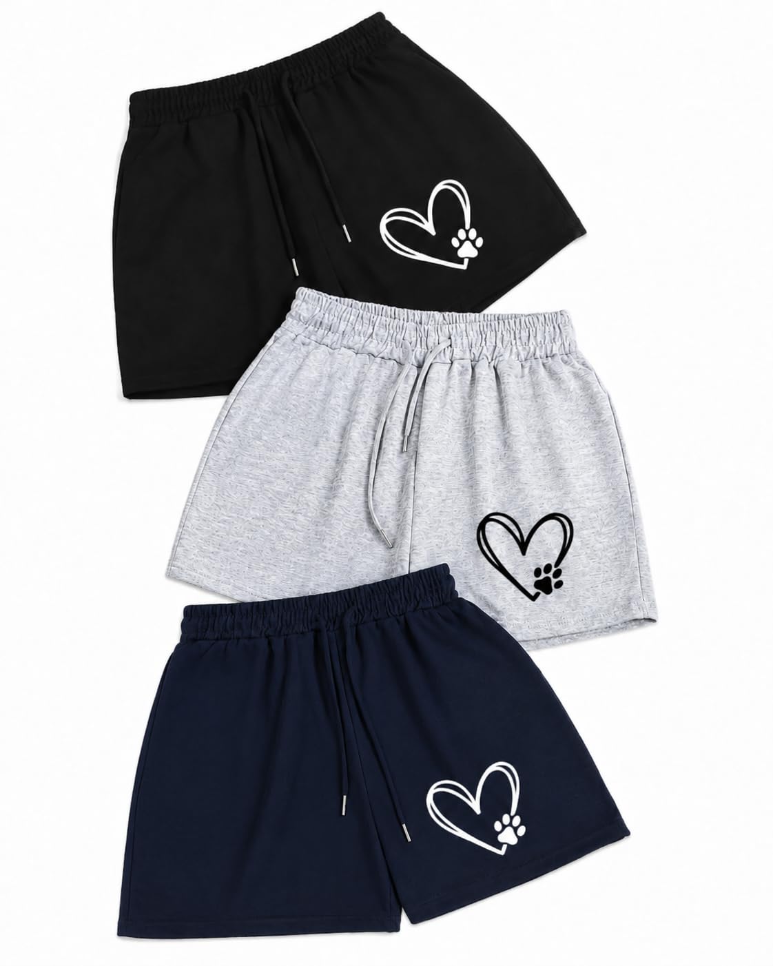 Women's Heart Printed Cotton Shorts, Elastic Waist, Drawstring, Black, Grey Navy Pack of 3-picture-41