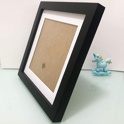 Miniatura 3 de ZXT-parts Portarretratos cuadrados negros de 8 x 8 pulgadas, marco de fotos de 6 x 6 pulgadas con paspartú, madera maciza, panel de plástico (no