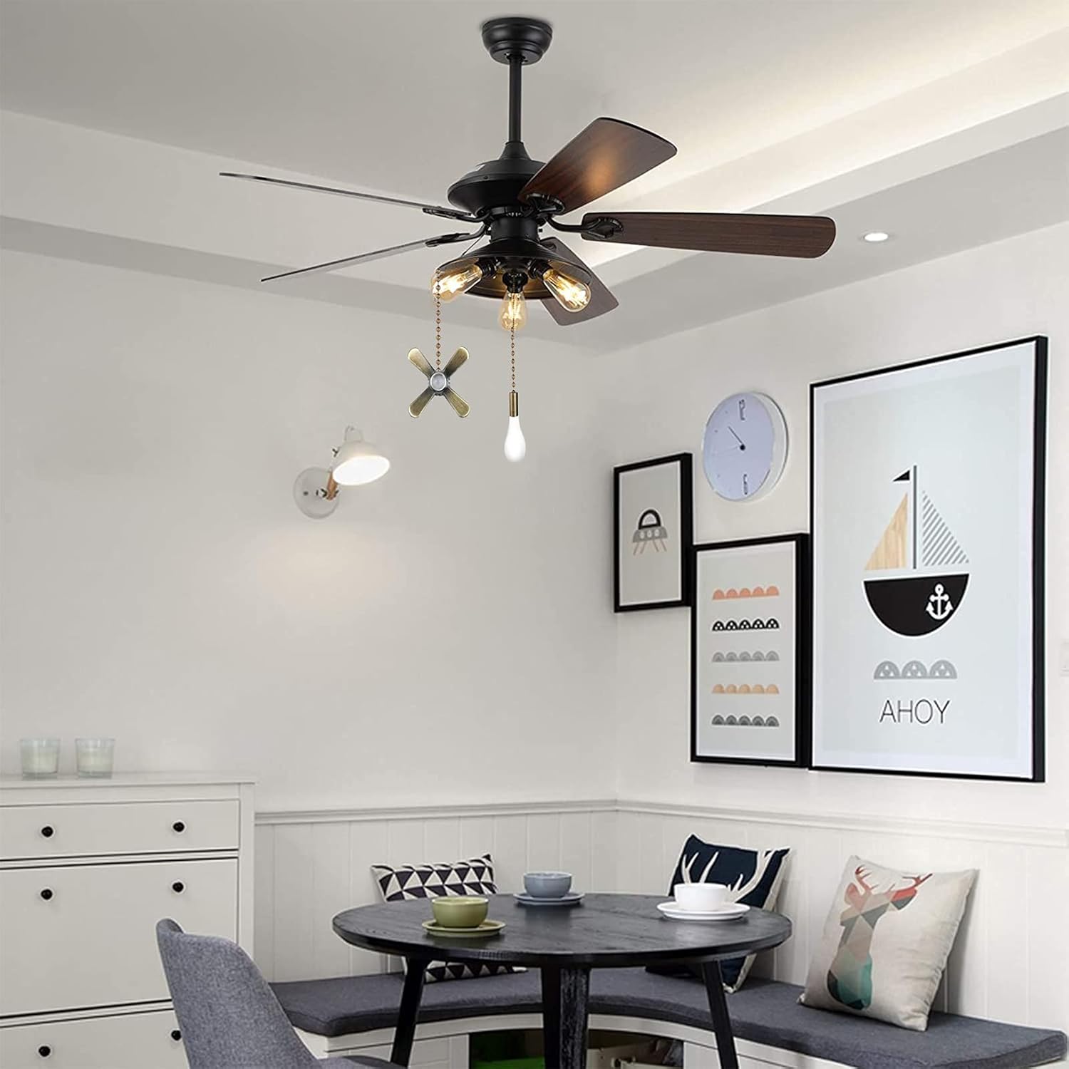 2PCS Ceiling Fan Pull Chain, Bulb and Fan Pattern Pull Chain Extension, Ceiling Fan Pull Chain Extender, Light Fan Pulls Chain with 12 Inches 3mm Diameter Beaded Ball Connector, Bronze