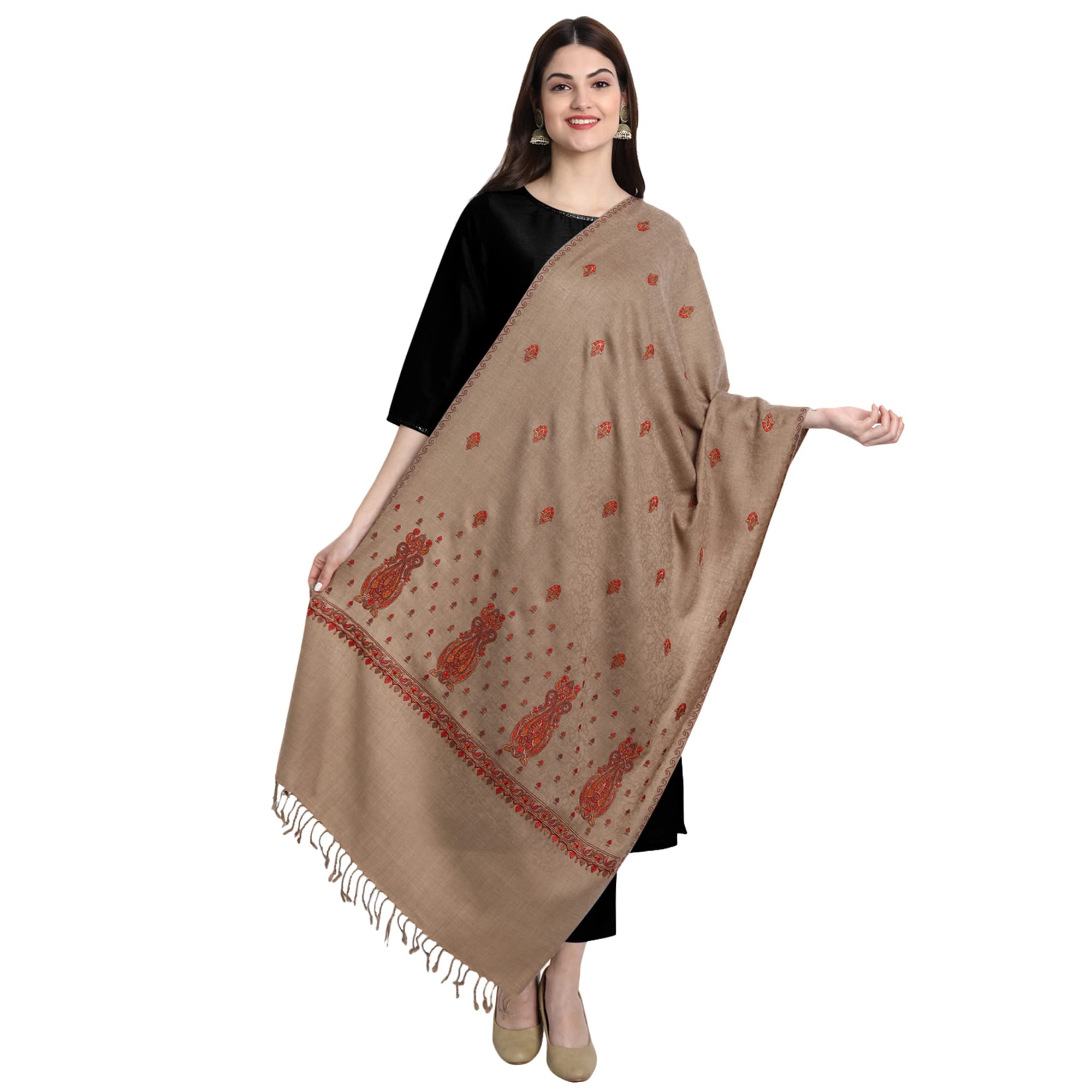 zamour Kashmiri Shawl Stole for Women, Paper Mache Embroidery Pashmina Style Wool Shawls for Winter-picture-48