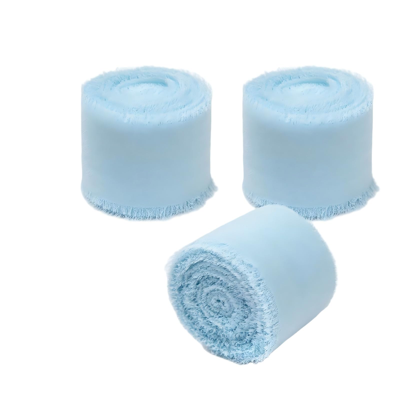 3 Rolls Light Blue Chiffon Ribbon 1.5" x 15Yd Handmade Frayed Fringe for Holiday Packaging and Wedding Decorations