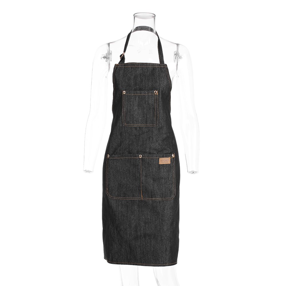 Stylish Durable Canvas Work Apron, with Tool Pockets Adjustable Waist Ties for Kitchen Garden Pottery Craft Workshop Garage
