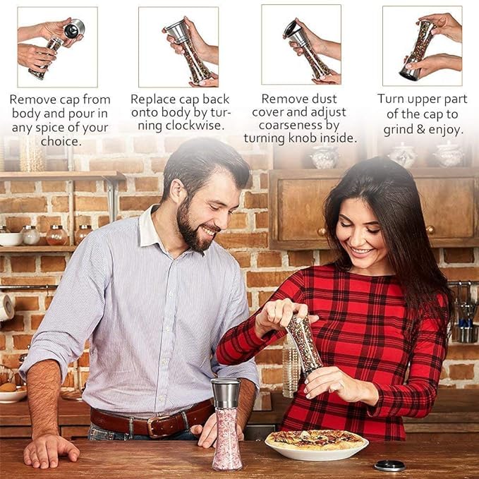 Image of Premium Pepper Grinder & Salt Shaker for Professional Chefs - Adjustable Coarseness Spice Mill with Brushed Stainless Steel and Ceramic Blades (1 PCS)