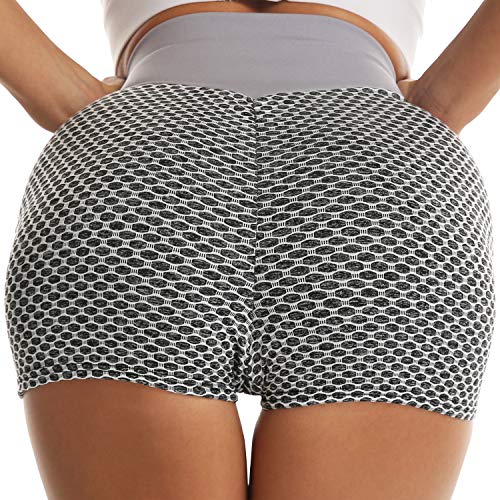 Beurlike High Waisted Yoga Shorts for Women Workout Butt Lifting Tummy Control Biker Shorts Sports Gym Running Beach Shorts(GreyL)
