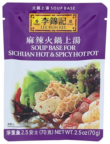Lee Kum Kee Base de sopa para olla caliente Sichuan caliente y picante bolsas de 25 onzas paquete de 12 ingredientes veganos sin GE sin conservantes