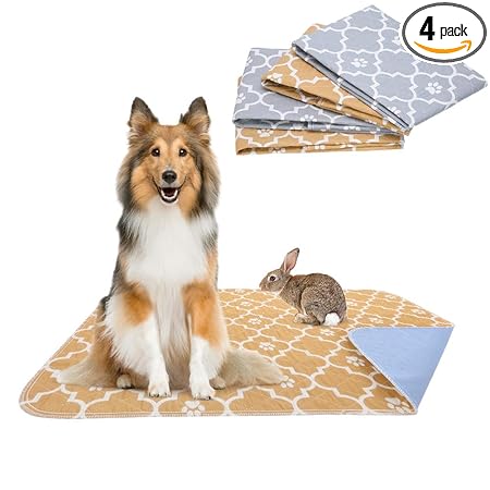 KOOLTAIL Washable Pee Pads for Dogs - 4 Packs Reusable Potty Training Pads Waterproof, Anti-Slip Puppy Whelping Mat, Fleece Liners for Small Animals Guinea Pig Rabbits