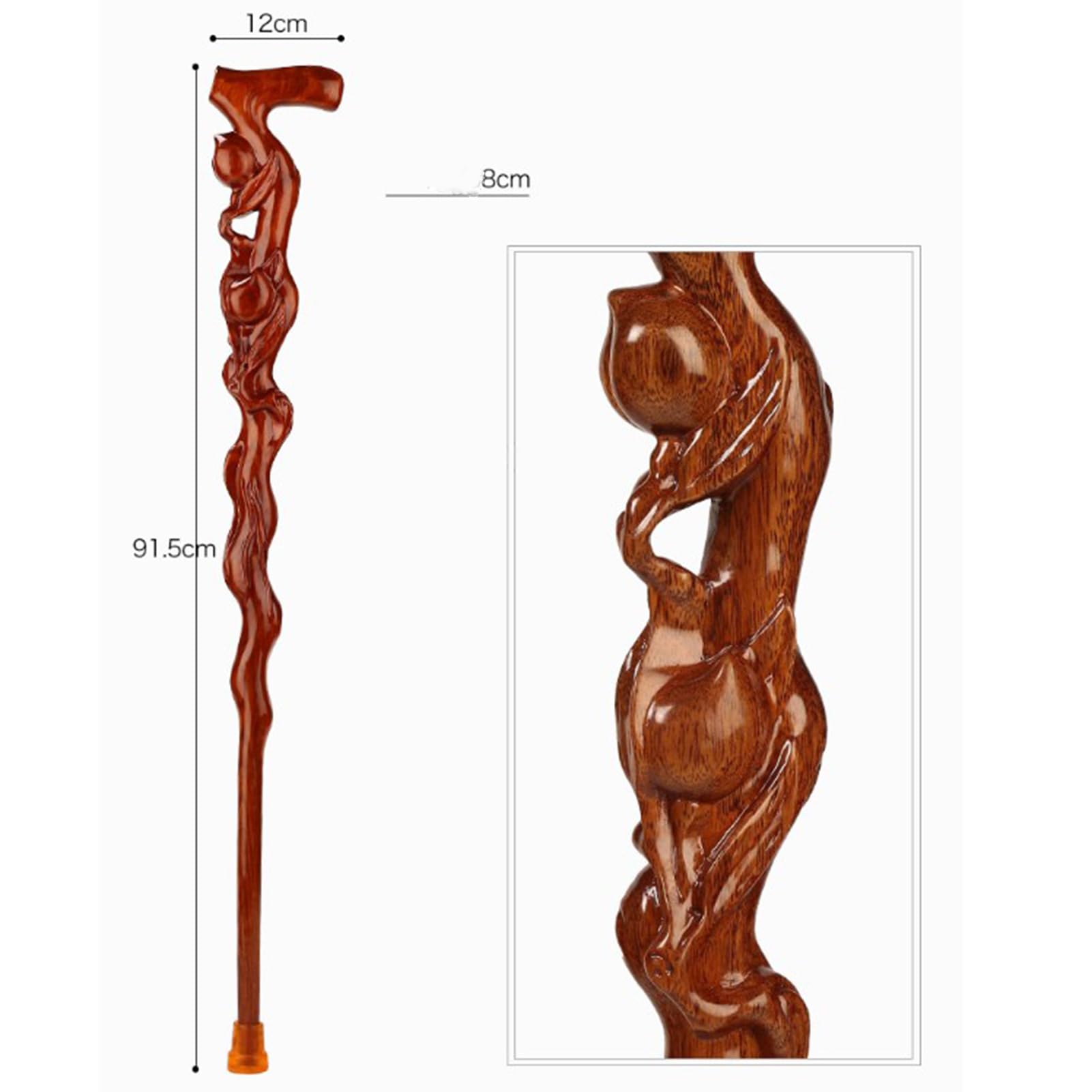 Bastones De Madera para Hombres Y Mujeres Bastón Maciza Mangos De Mano Ergonómicos Bastones De Flores Huecas Tallados En Madera Hechos a Mano, Style 4