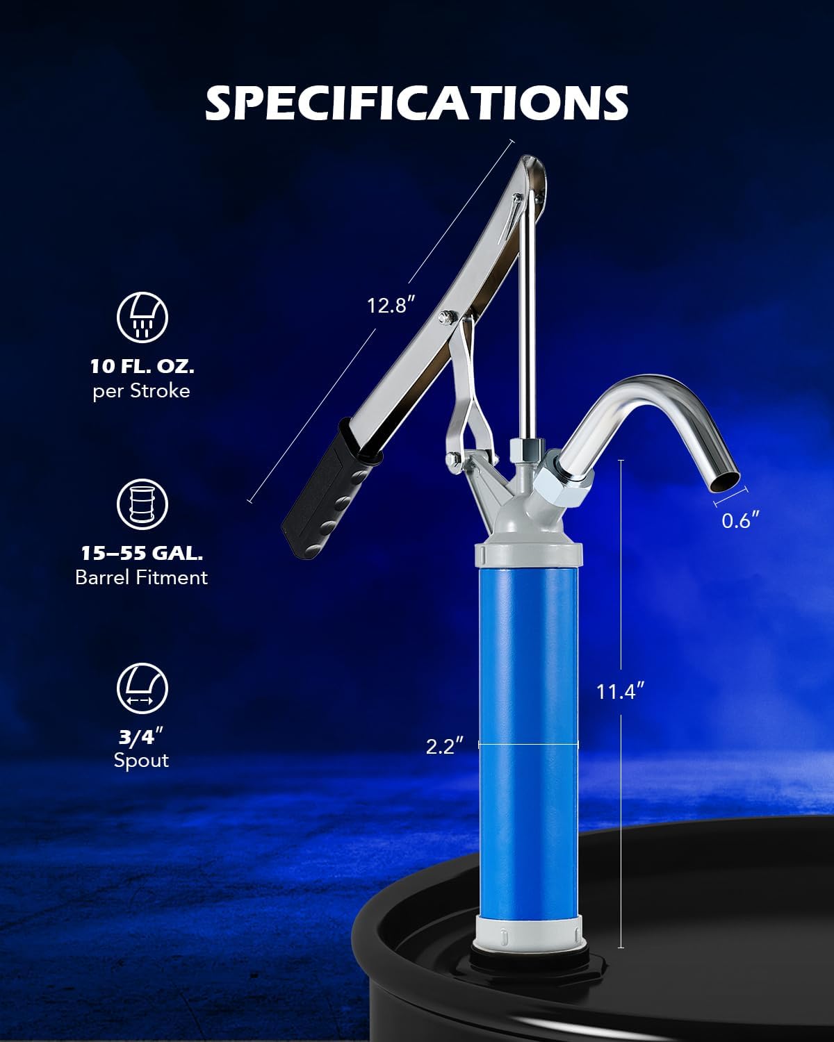 Orion Motor Tech Lever Action Barrel Pump, Heavy Duty Barrel Hand Pump with Telescoping Suction Tube Fits 15 to 55 Gallon Drums Transferring Heating Oil, Motor Oil, Transmission Fluid