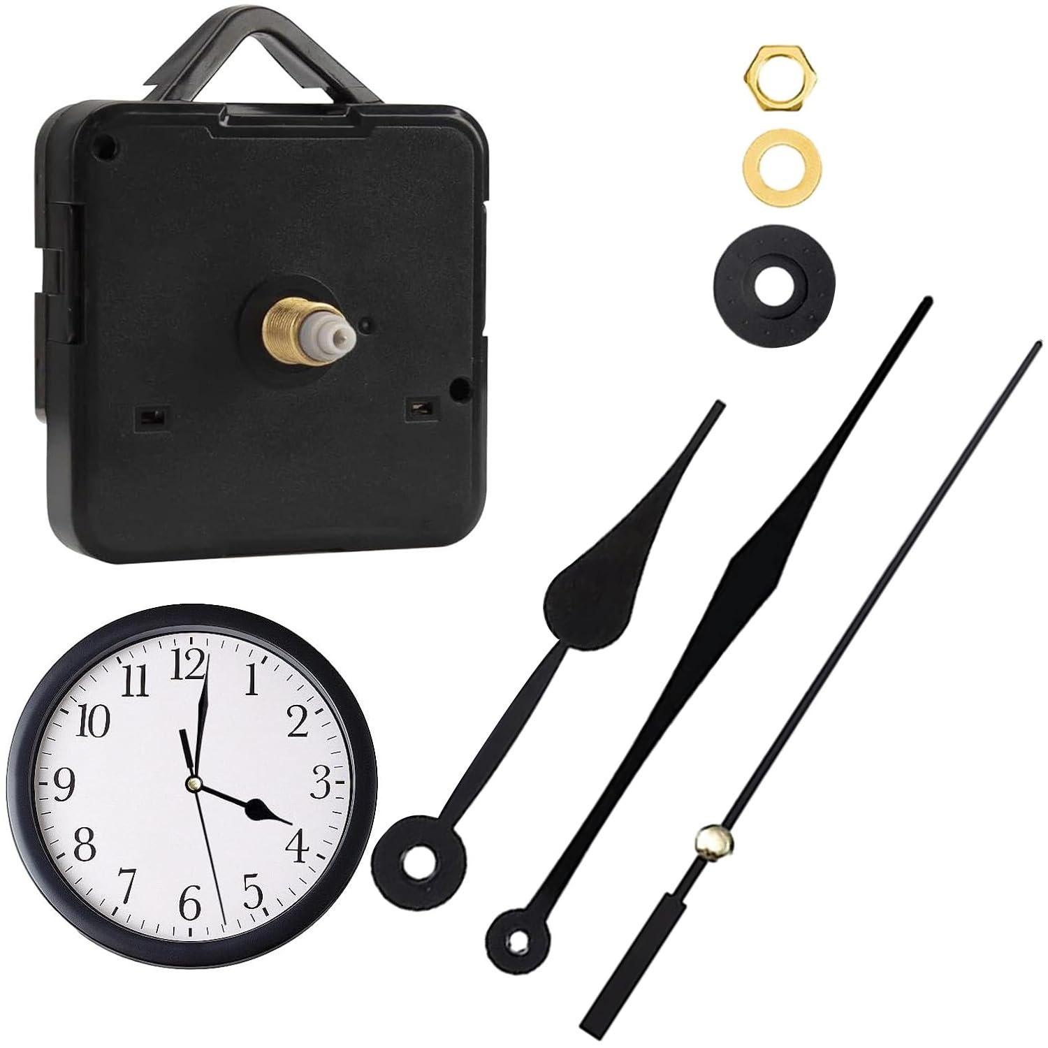 BRITECO Clock Mechanisms Battery Powered, Silent Quartz DIY Repair Kit, High Torque Long Shaft, Wall Clock Movement Replacement with 3 Pairs of Hands, Accurate Timekeeping, Easy Installation