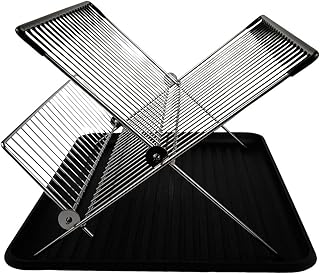 Égouttoir à vaisselle pliable avec plateau de couleur noire. Le séchoir à vaisselle pratique pour votre cuisine. Dimensions : 40 x 32 x 27 cm. Couleur : noir et métal.