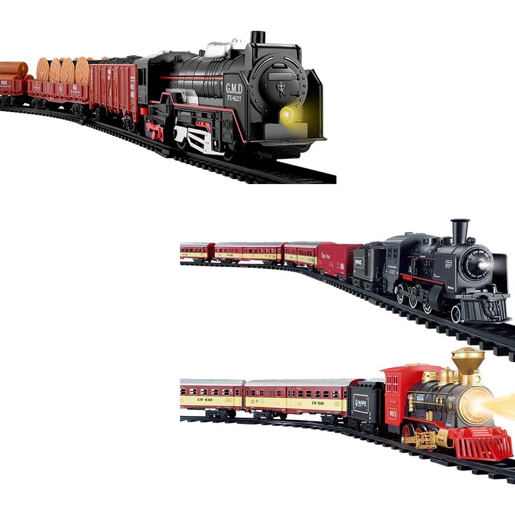 Set di Trenino Elettrico Giocattolo per Bambini E Bambine con Luci E Suoni, Kit Ferroviario con, Vagoni E Regalo di Compleanno, Vapore Nero
