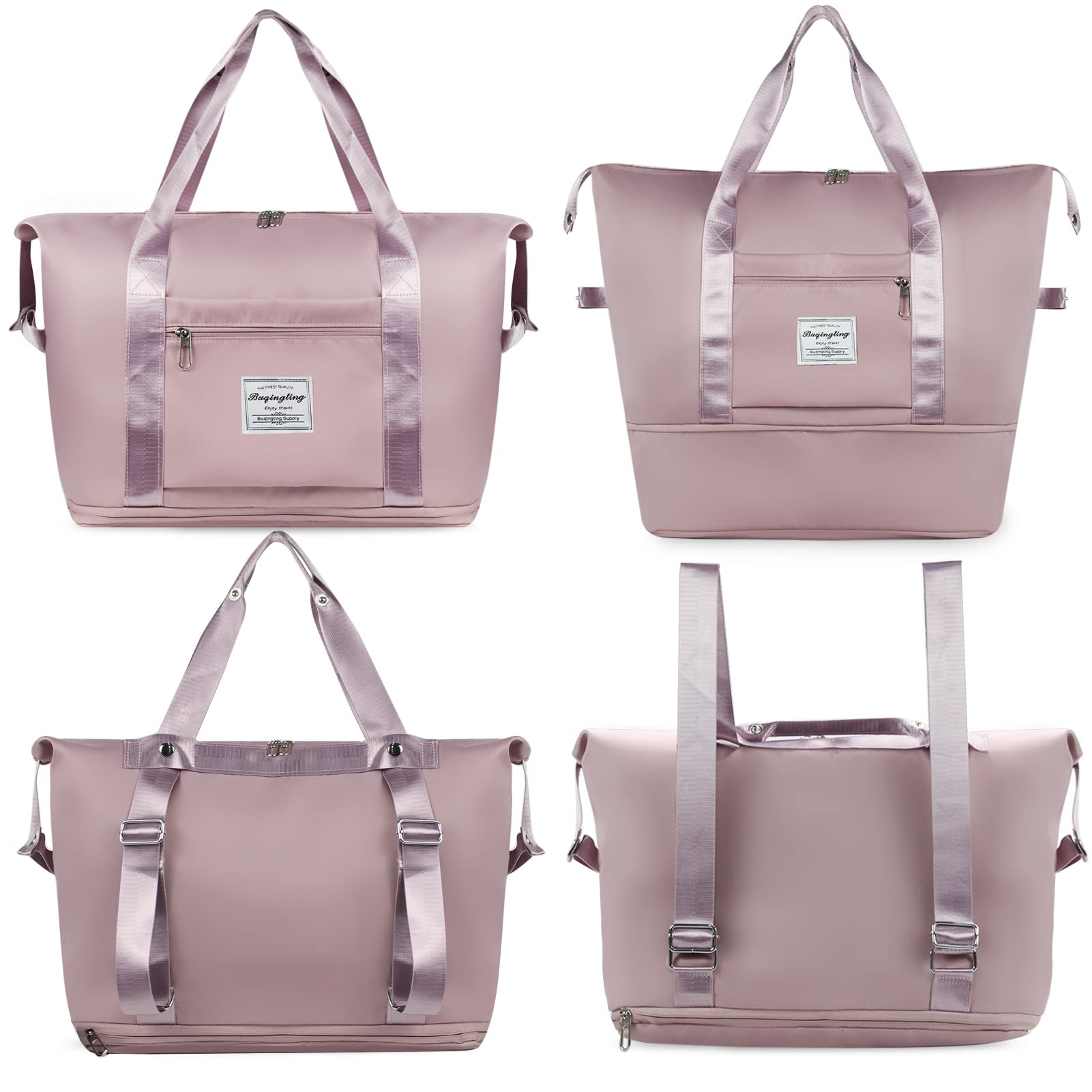 Fibrdoo Travel Bag, Expandable Overnight Weekender Bag, Waterproof Sports Bag, Backpack with Wet Compartment and Adjustable Double Shoulder Strap for Men & Women, Travel, Yoga, Gym, pink