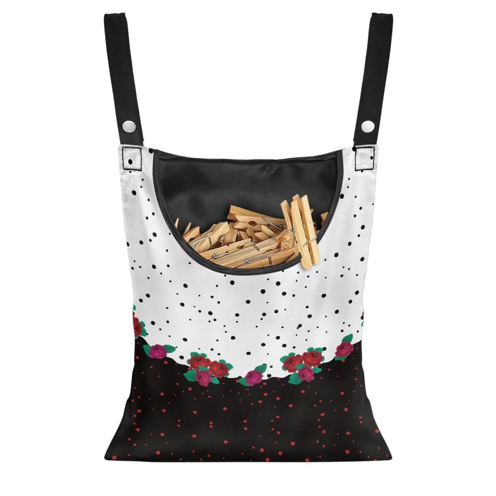 Buxolandt Clothes Peg Bags for Washing line Red Rose Print Waterproof Peg Bag with Shoulder Strap for Ease of Home Storage