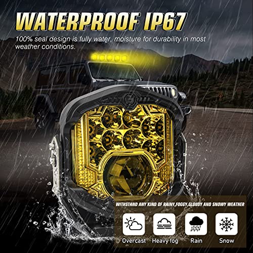 Mirunny 7 Inch Side Shooter Led Driving Light, Yellow Color With 3 Function, 130W 13000Lm Spot Beam Work Fog Lights For Jeep Offroad 4X4 Pickup Truck Atv Suv Car Boat, 2Pc Pack #TOP6