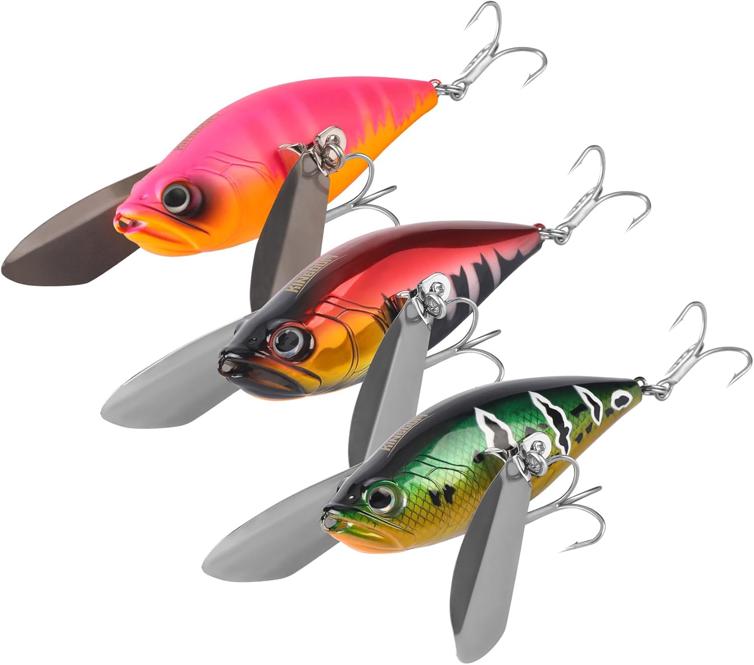 KINGDOM 3PCS Topwater Fishing Lures for Bass Whopper Popper Fishing Lure for Bass Catfish Pike Perch Floating Pencil Bait with Propeller Tail Freshwater/Saltwater