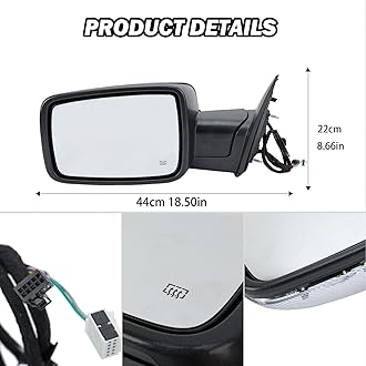 MOFOAP Driver Side Mirror Compatible with 2013-2018 Dodge Ram 1500 2500 3500 Mirrors with Heated Puddle Lamp Temperature Sensor Tuning LED Signal Power Fold Textured Black(10+2Pins)